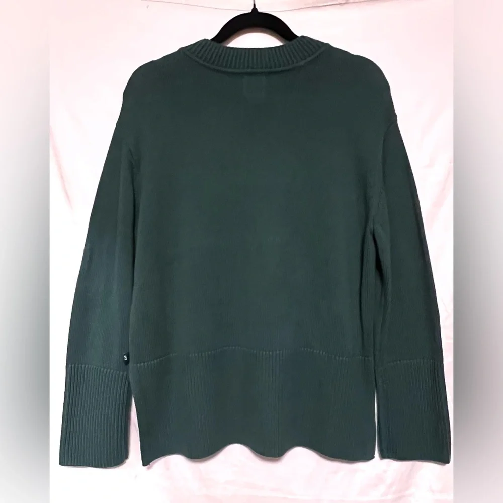 NWT GAP Deep Teal 100% Cotton Split Seam Crew Neck Knit Ribbed Sweater Cozy